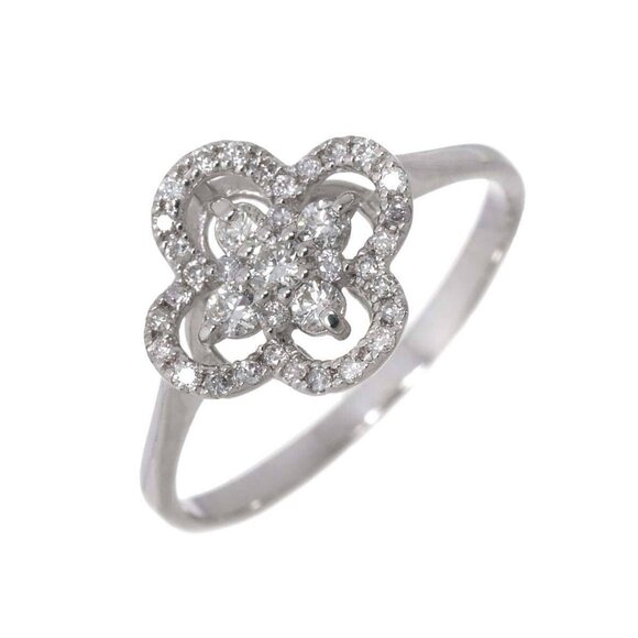 Diamond 0.30ct Flower Ring 18K K18 WG White Gold size6(US) 90258572